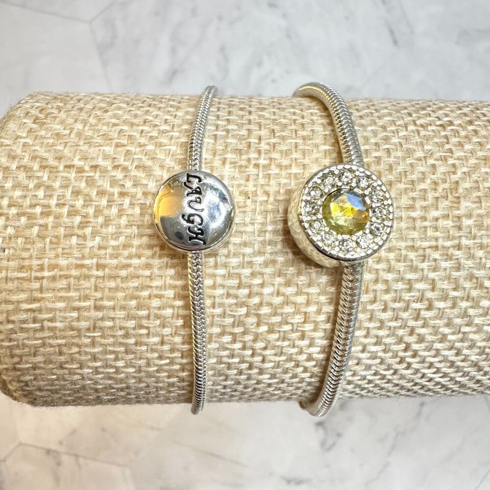2 Avon Charm Bracelets Cherished Memories Starter Silver Tone Laugh Rhinestone